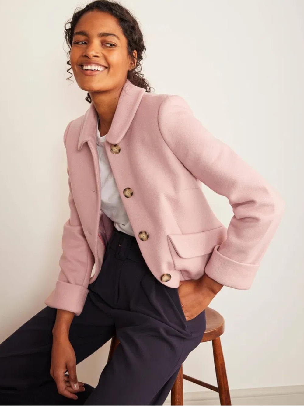 Boden Women's Blush Pink Cropped Button Jacket